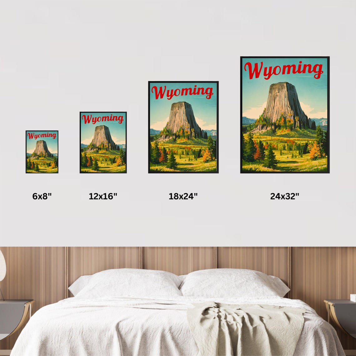 Wyoming Vintage Devils Tower Fall Prairie Landscape Travel Poster - Image 3