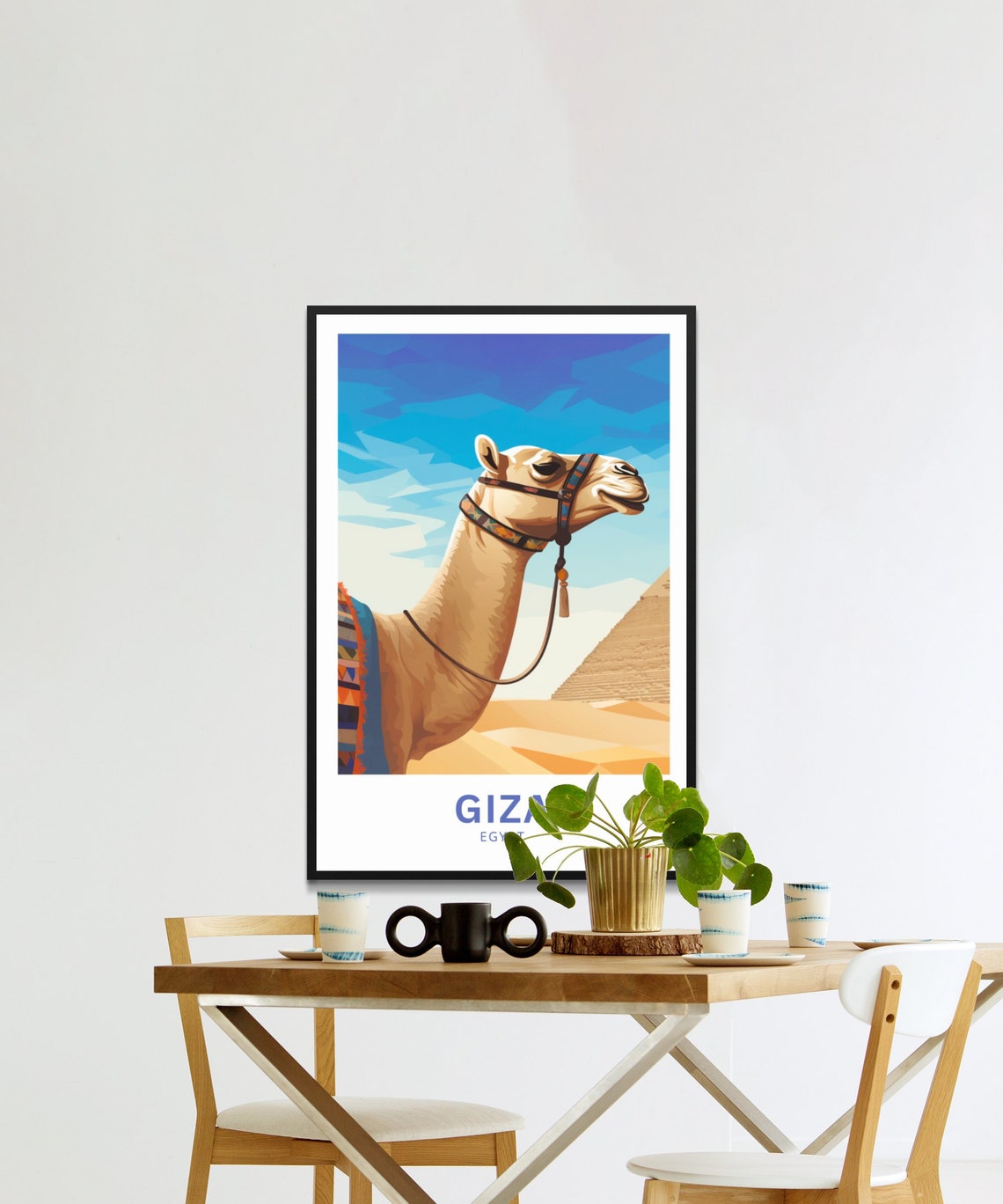 Giza Egypt Camel Pyramid Patterned Saddle Desert Scene Poster - Image 2
