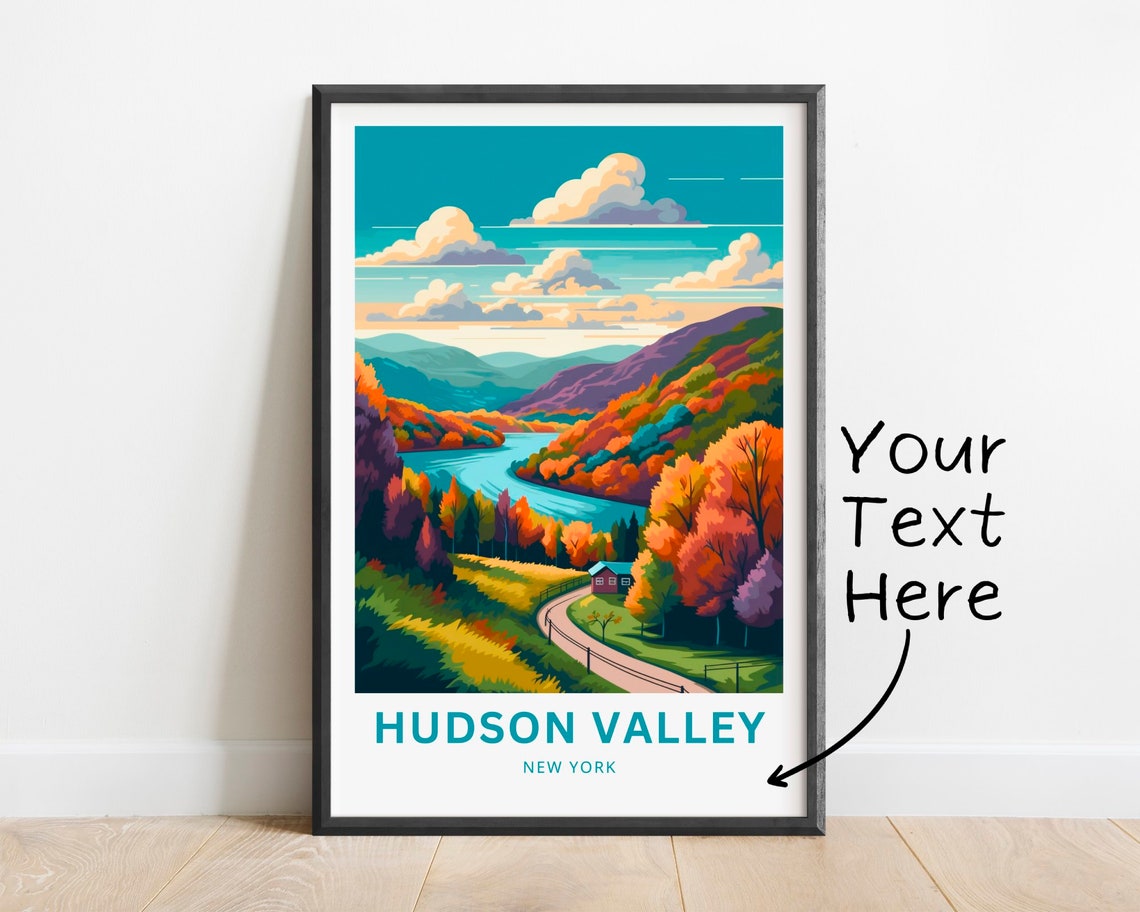 Hudson Valley New York Personalized Autumn River Travel Poster