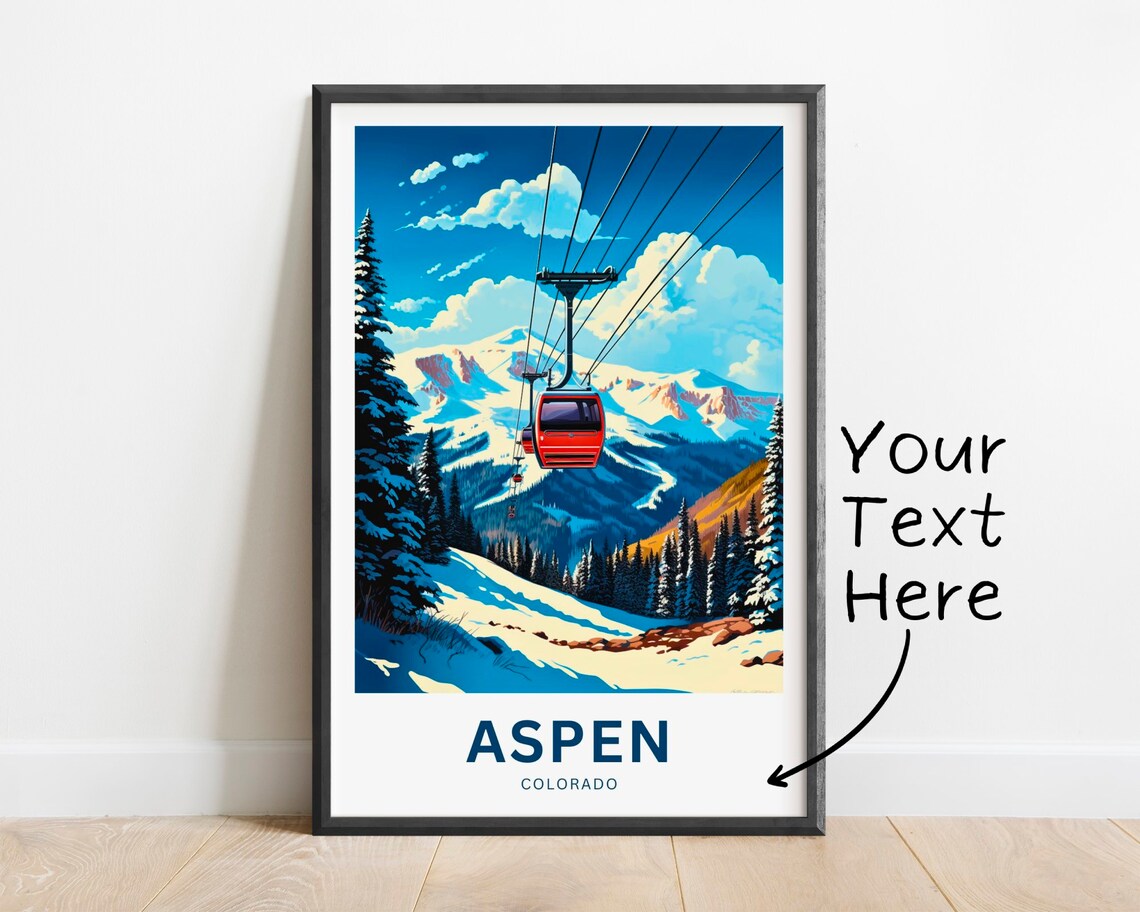 Personalized Aspen Colorado Red Gondola Ski Slopes Travel Poster
