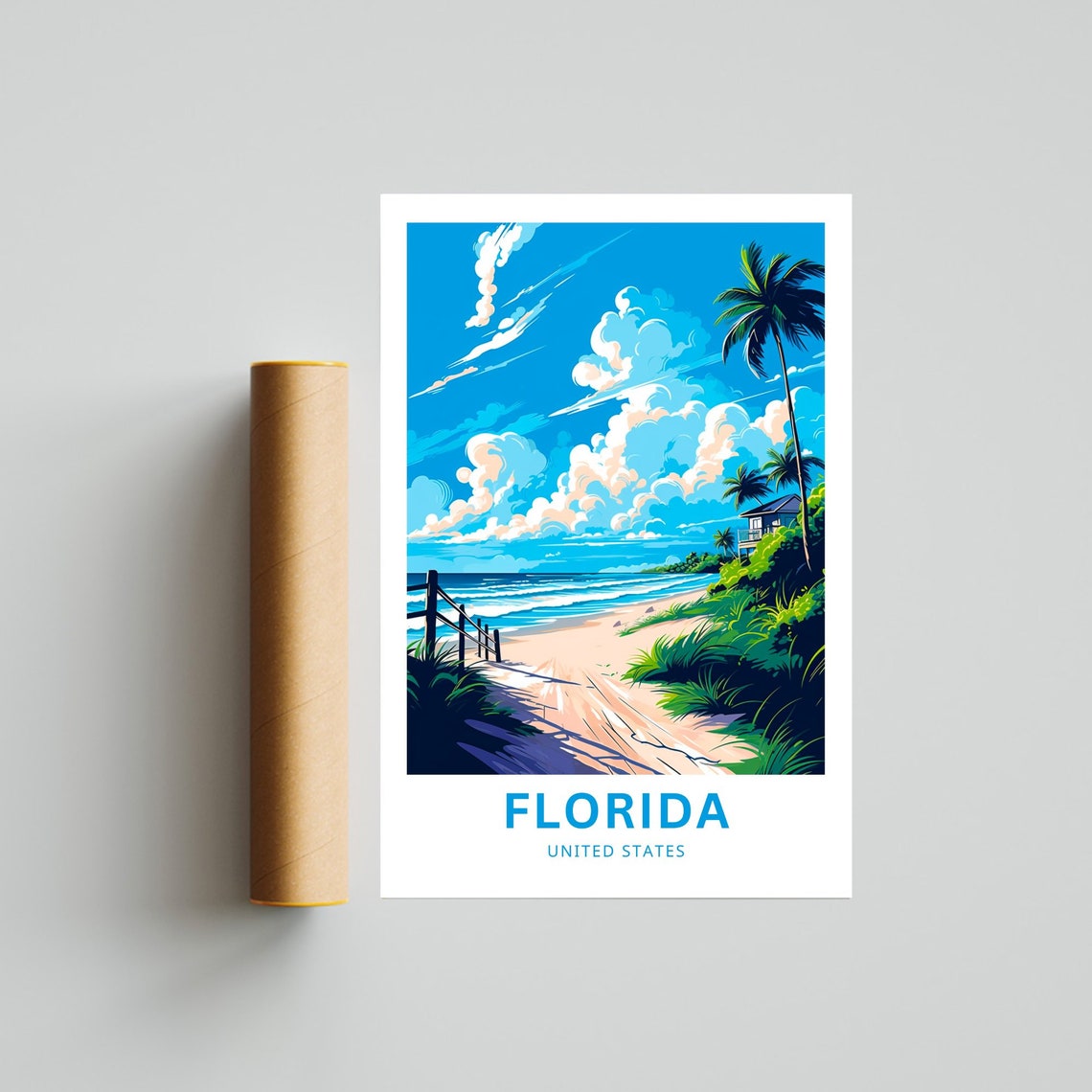 Florida Sunny Beach Path Palms Ocean Coast Vintage Travel Poster - Image 4
