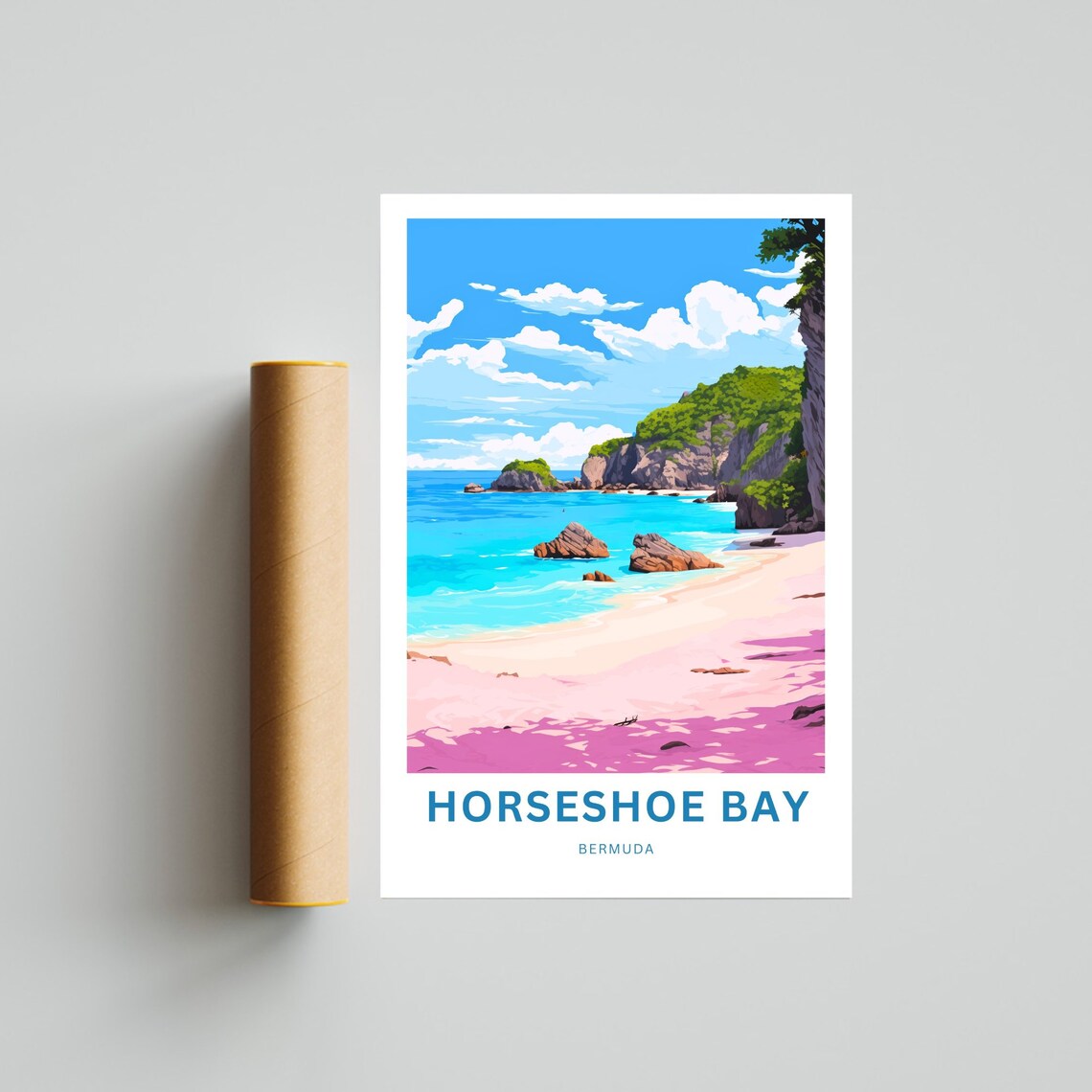 Horseshoe Bay Bermuda Pink Sands Beach Vivid Scene Travel Poster - Image 4