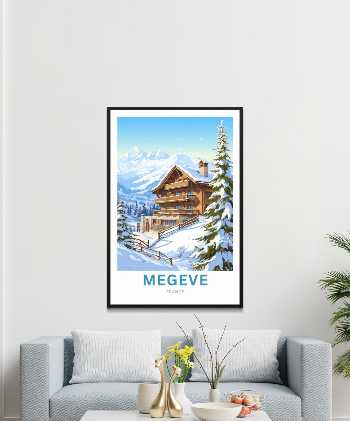 Megeve France Alpine Chalet Mountain View Travel Poster Winter Decor - Image 3