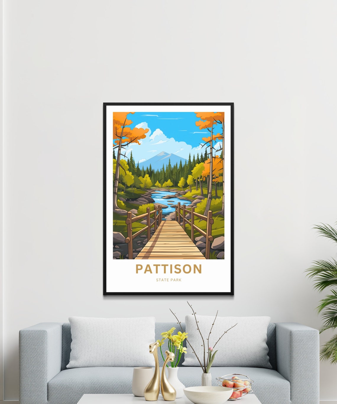 Personalized Pattison State Park Wooden Bridge Forest Stream Poster - Image 3