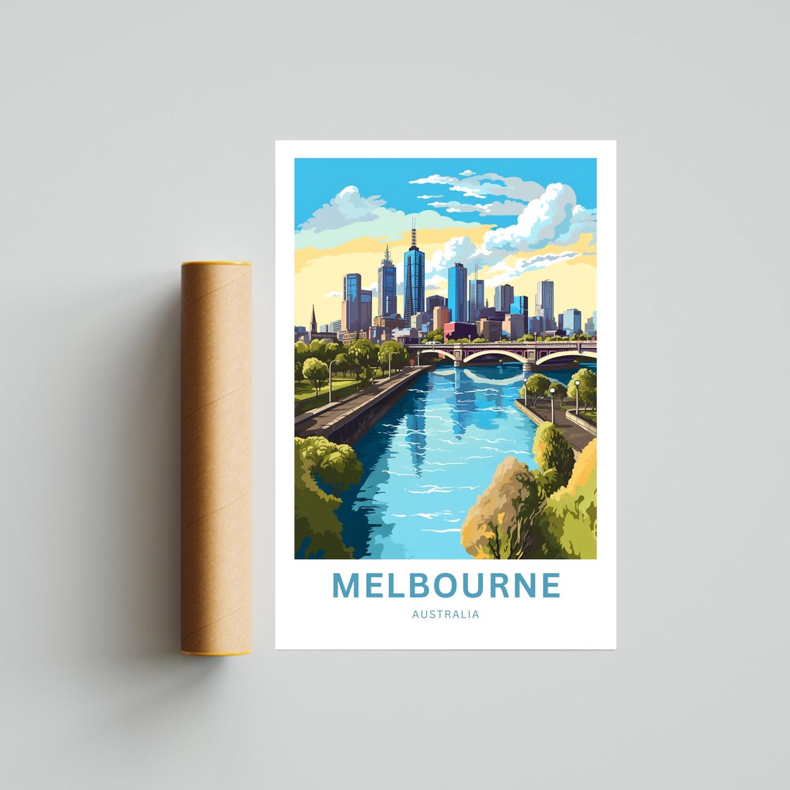 Melbourne Australia Downtown Skyline River Bridge View Poster - Image 4