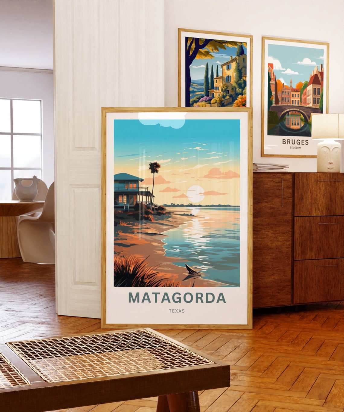 Matagorda Texas Vintage Sunset Beach House Ocean View Poster - Image 5