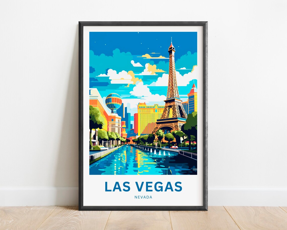 Las Vegas Nevada Eiffel Tower Replica Strip Fountains Travel Poster