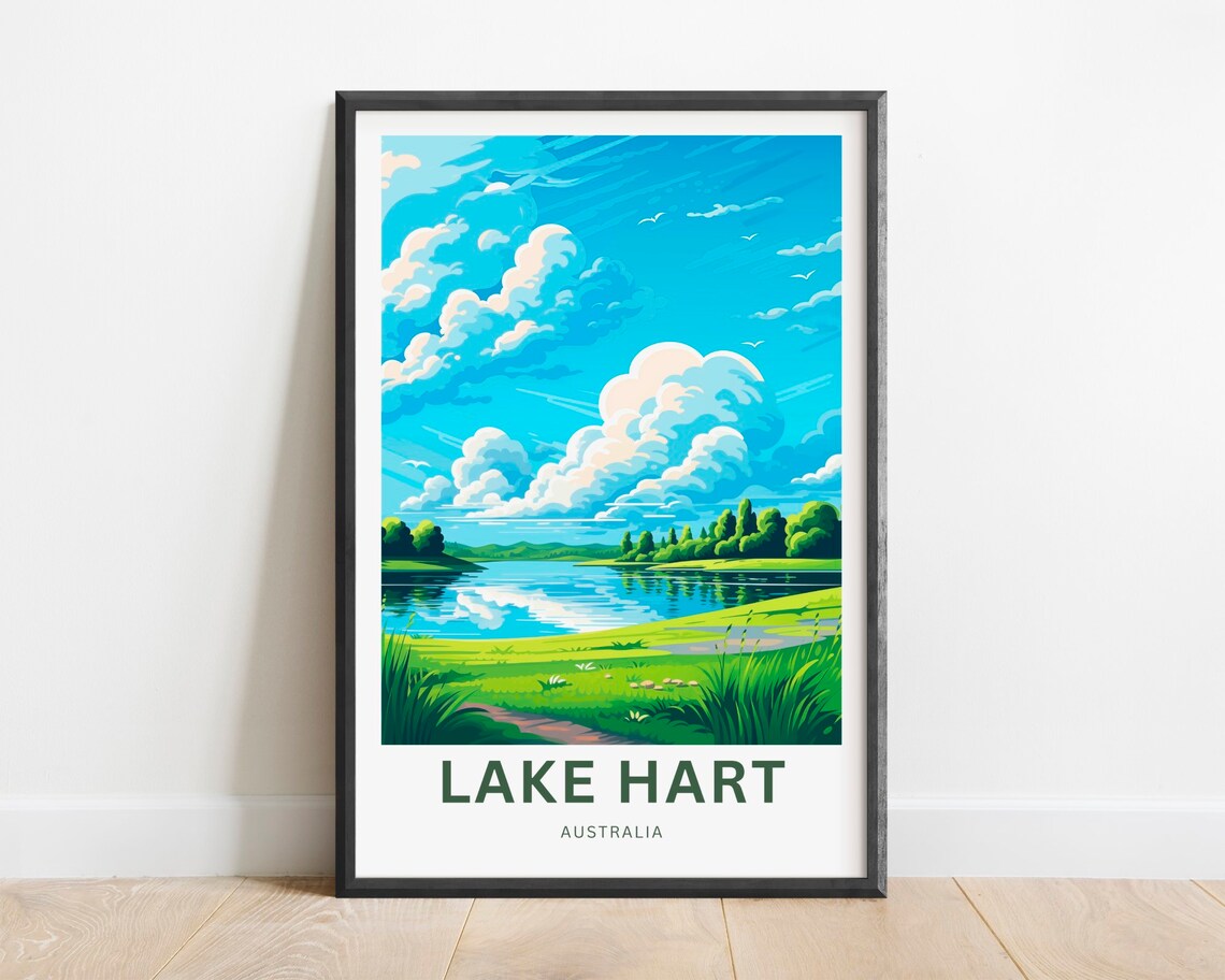 Lake Hart Australia Lakeside Meadow Vintage Travel Poster Calm Water