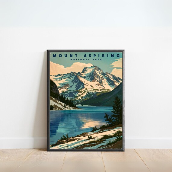 Mount Aspiring National Park Vintage Alpine Lake View Poster