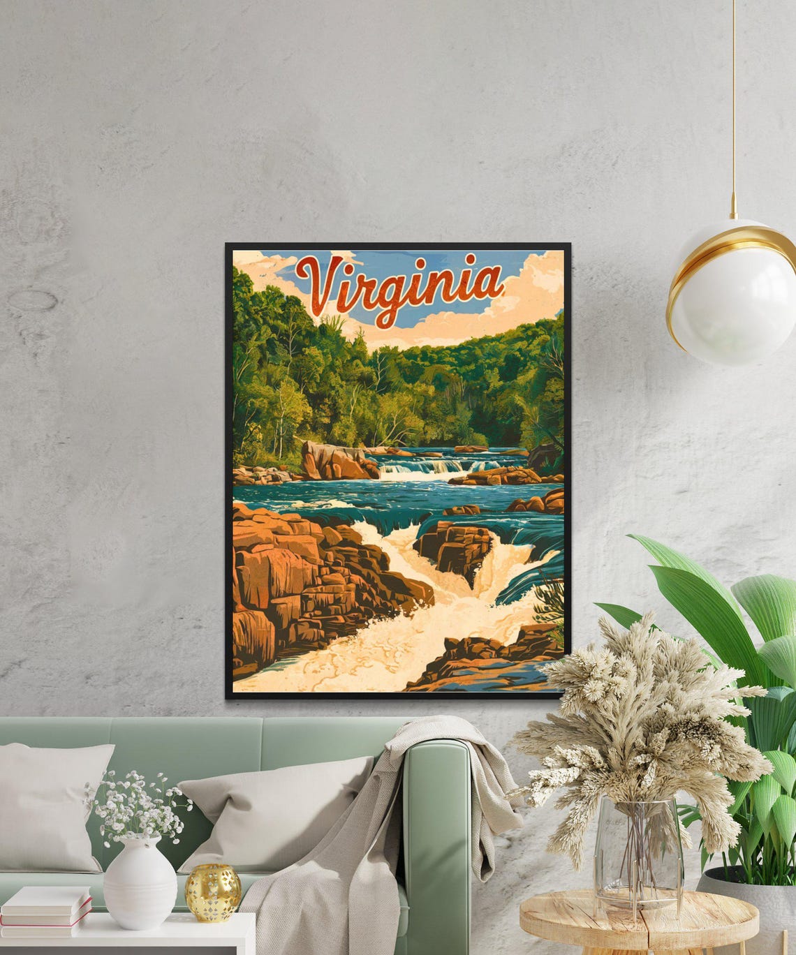 Virginia Vintage River Rapids Forest Waterfall Retro Travel Poster - Image 3
