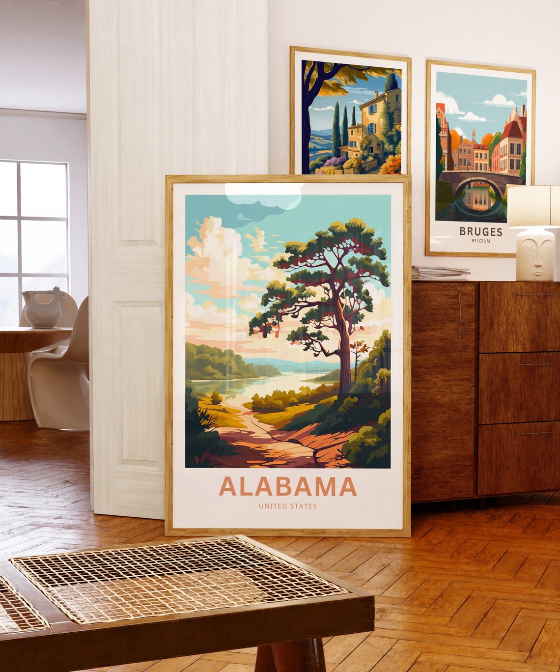 Alabama Personalized Travel Poster Pine Lake Sunset Custom Text Art - Image 5
