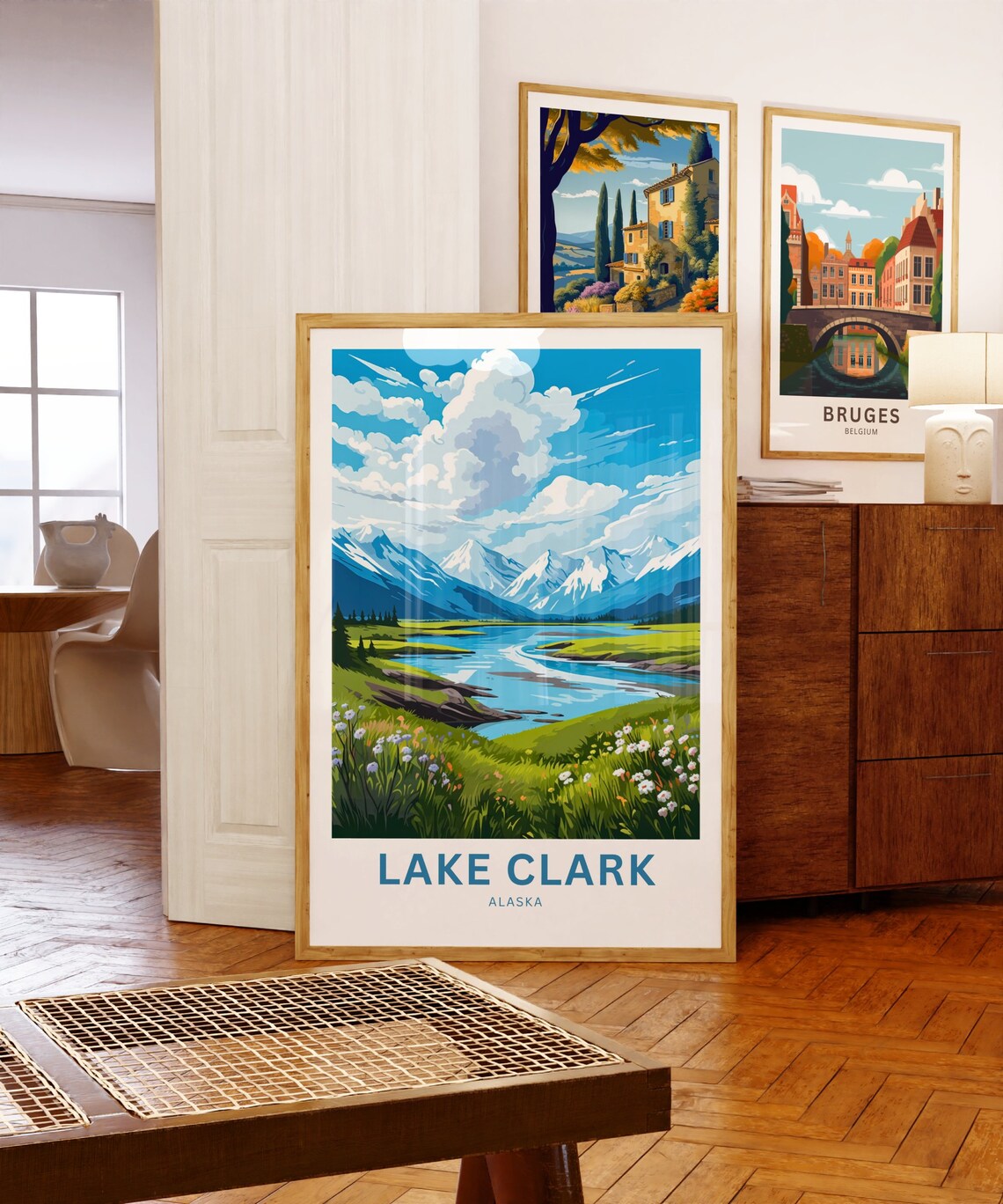Lake Clark Alaska River Valley Wildflowers Snow Peaks Travel Poster - Image 5