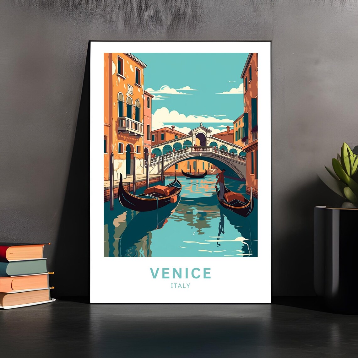 Venice Italy Rialto Bridge Gondolas Daytime Canal Travel Poster - Image 3