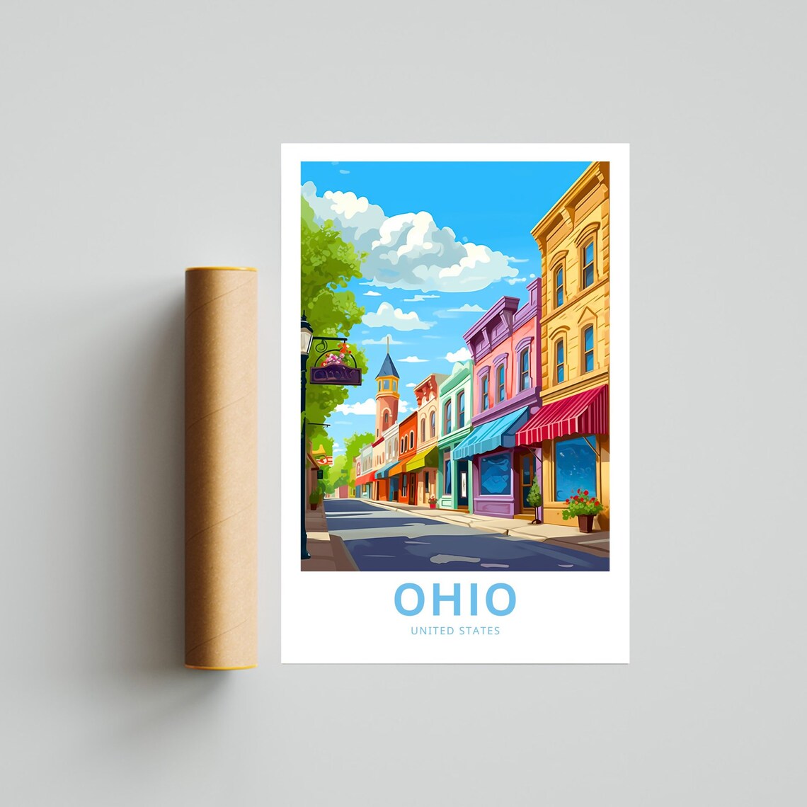 Ohio United States Small Town Colorful Main Street Travel Poster - Image 4