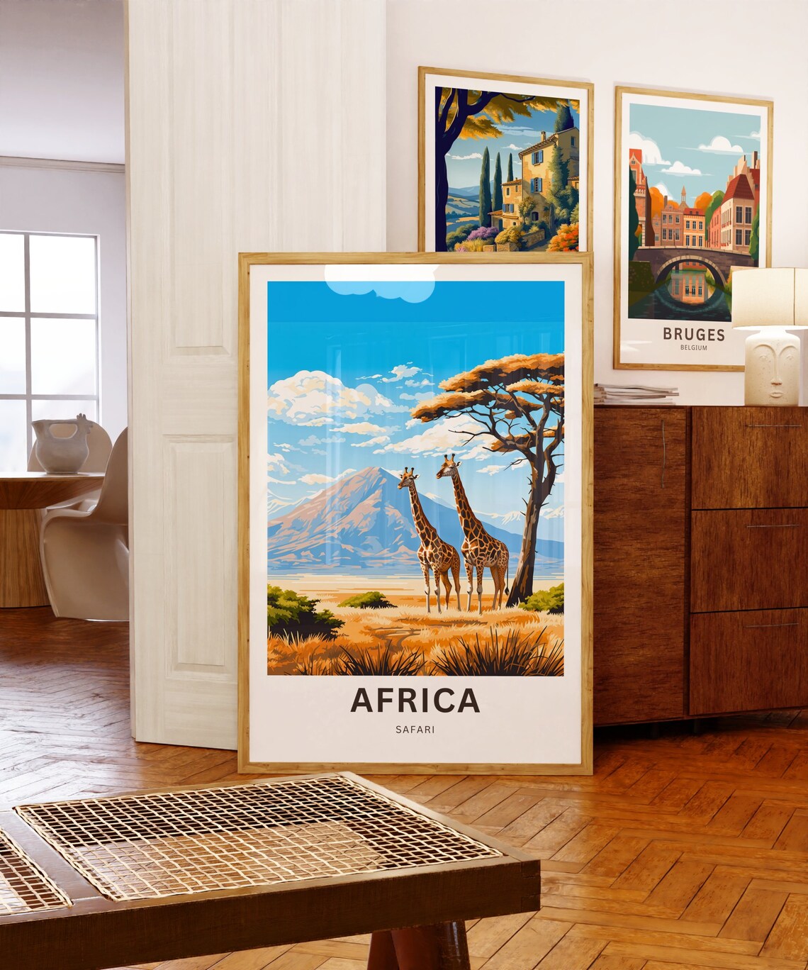 Africa Safari Giraffe Acacia Savanna Custom Text Vintage Poster - Image 5