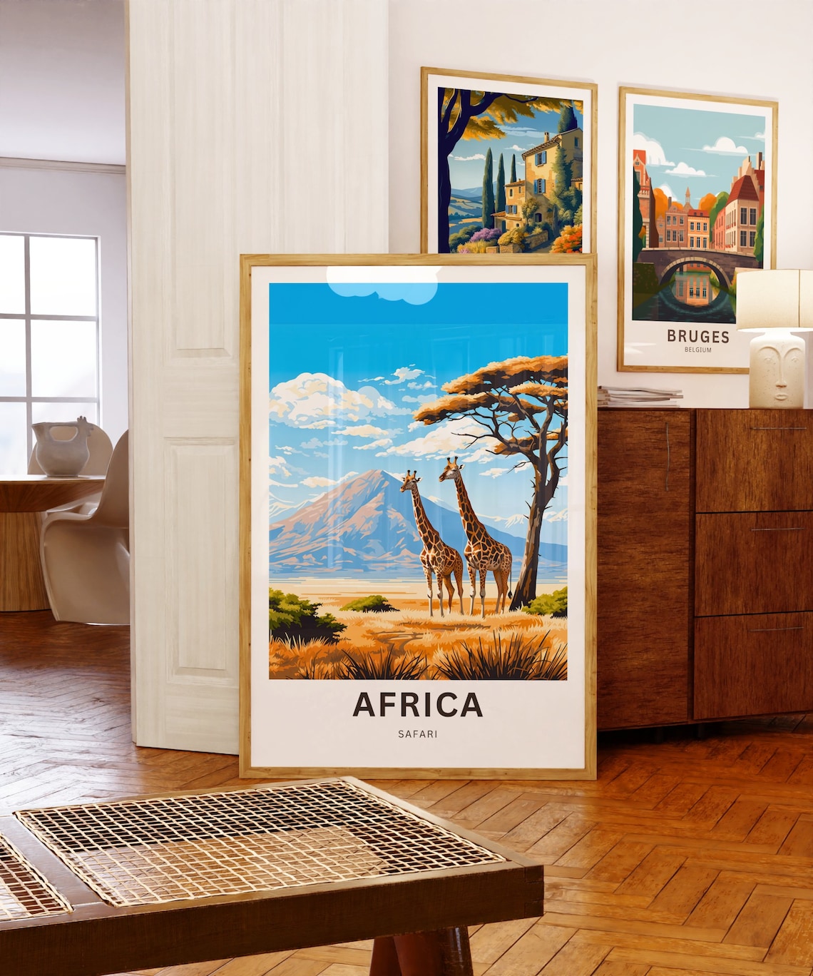 Africa Safari Giraffe Pair Acacia Mountain View Travel Poster - Image 5