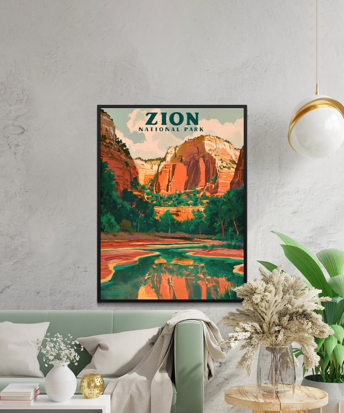Zion National Park Utah Red Cliffs River Reflection Travel Poster - Image 2