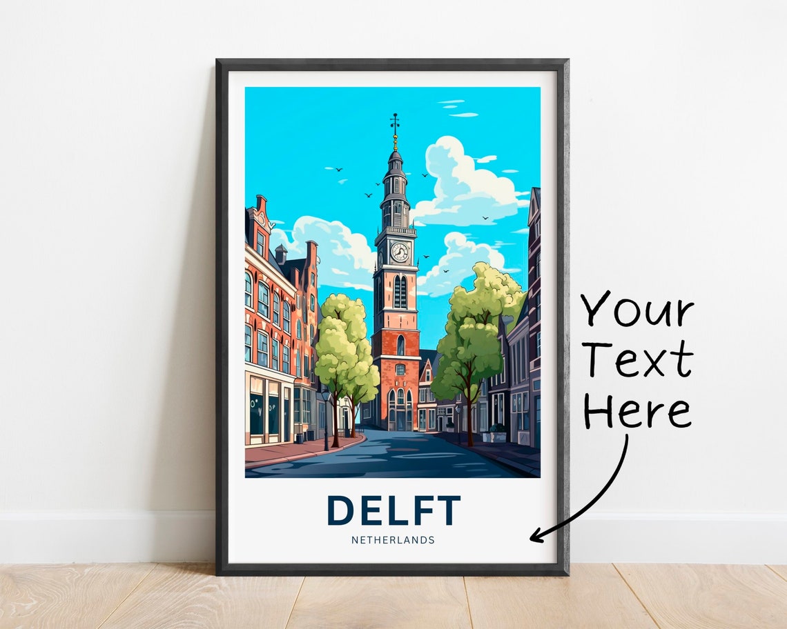 Personalized Delft Clock Tower Street Netherlands Illustrated Poster