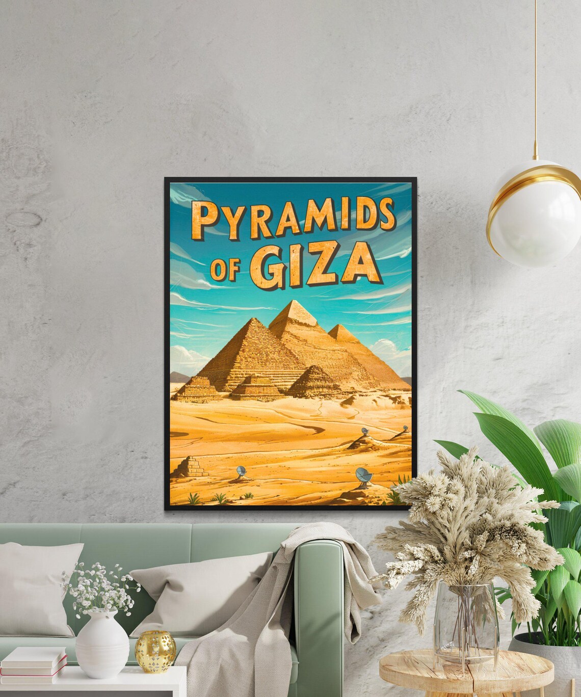 Pyramids of Giza Egypt Retro Desert Sunset Illustration Poster - Image 2