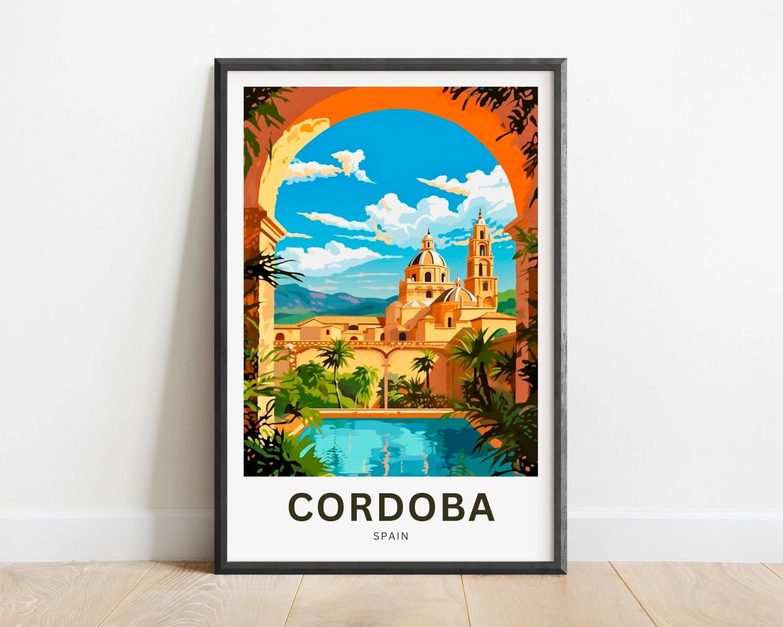 Cordoba Spain Mosque Cathedral Arch Garden Vintage Travel Poster