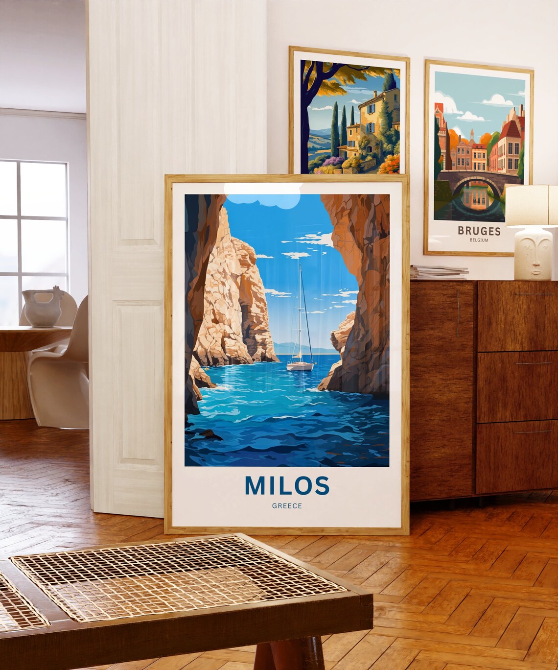 Milos Greece Red Rock Sea Cove Sailboat Blue Water Travel Poster - Image 5