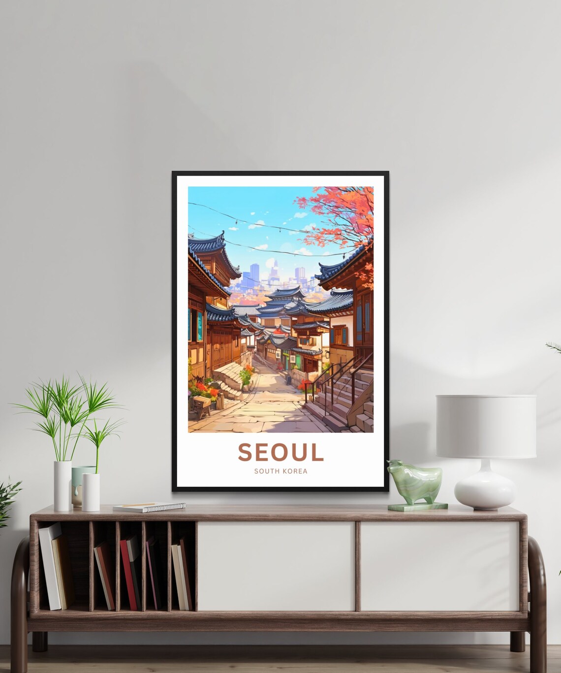 Seoul South Korea Travel Poster Hanok Village Alley Skyline Art - Image 2