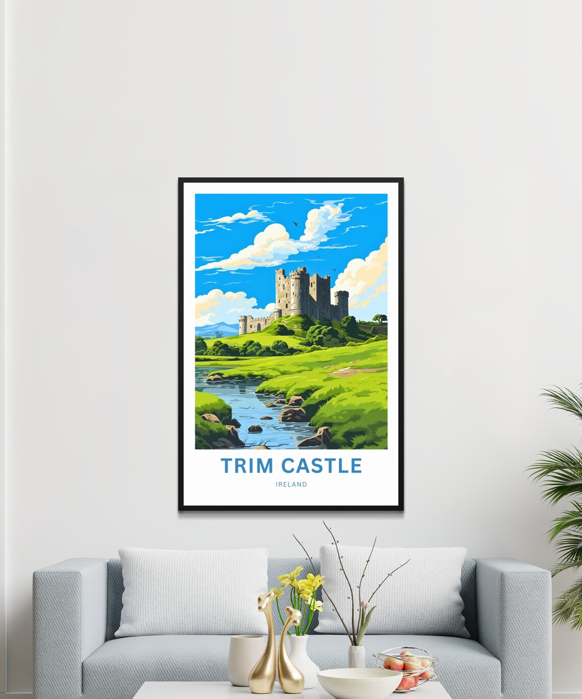 Trim Castle Ireland Keep Above Rocky River Blue Sky Travel Poster - Image 3