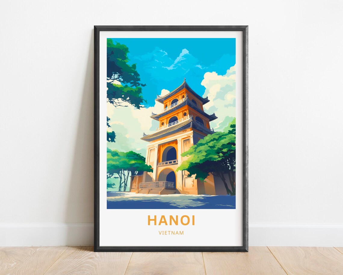 Hanoi Vietnam Yellow Pagoda Tower Green Park Travel Art Poster