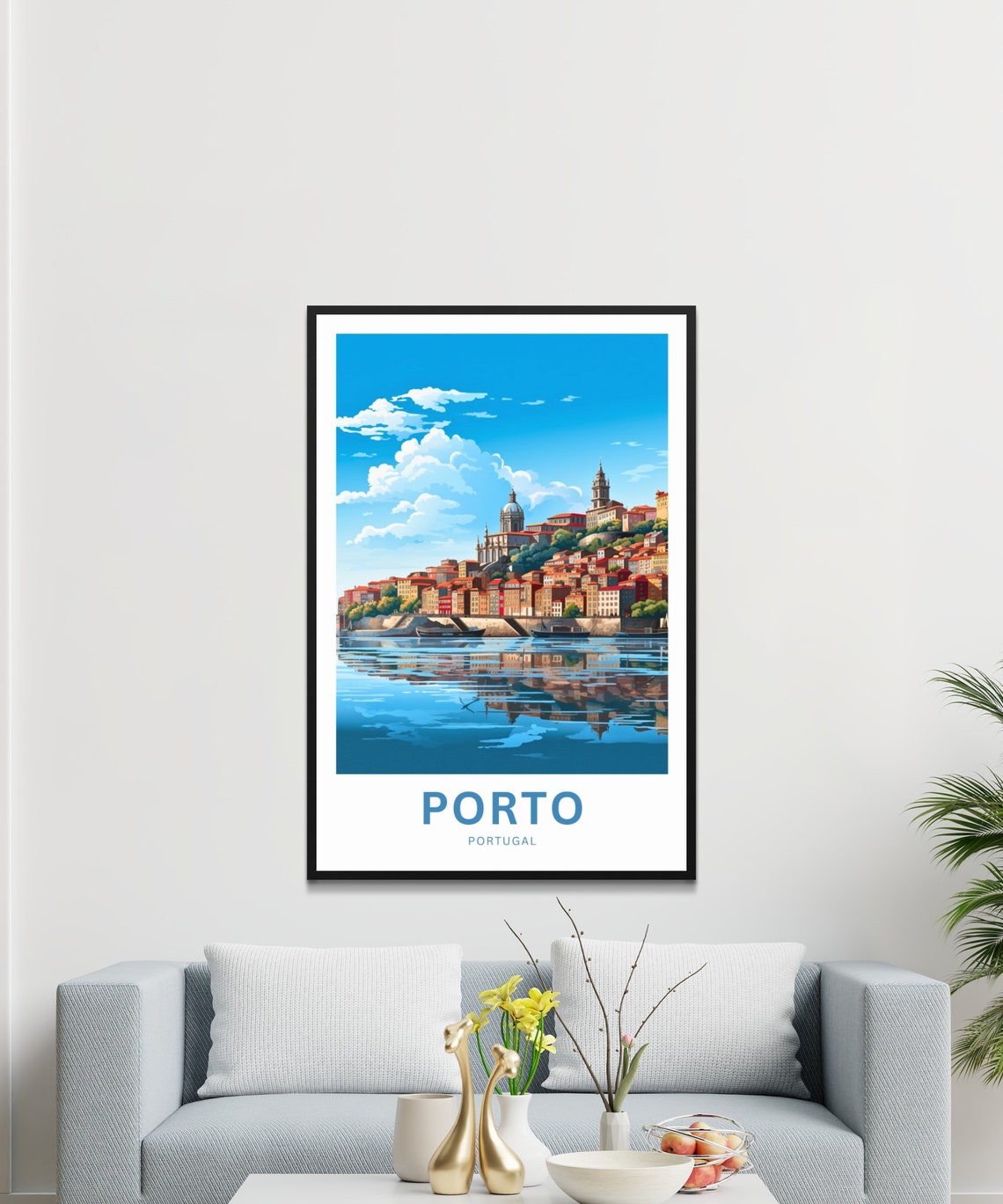 Personalized Porto Portugal Riverfront Old Town View Gift Poster - Image 2