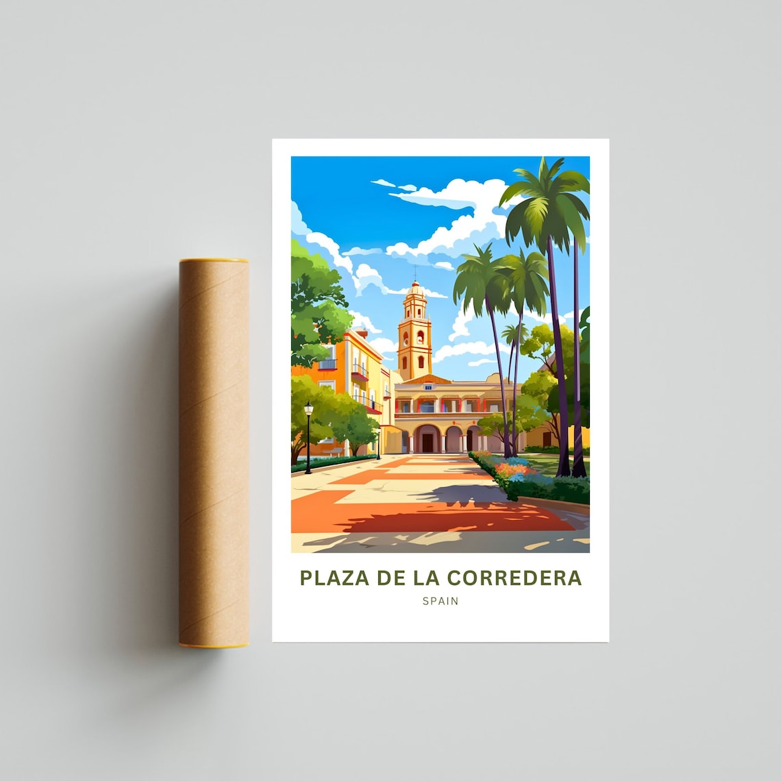 Plaza De La Corredera Spain Church Tower Palm Trees Travel Poster - Image 4