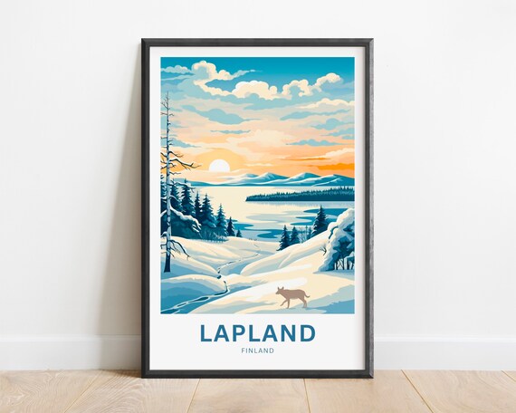 Lapland Finland Arctic Sunset Snowy Wolf Winter Travel Poster