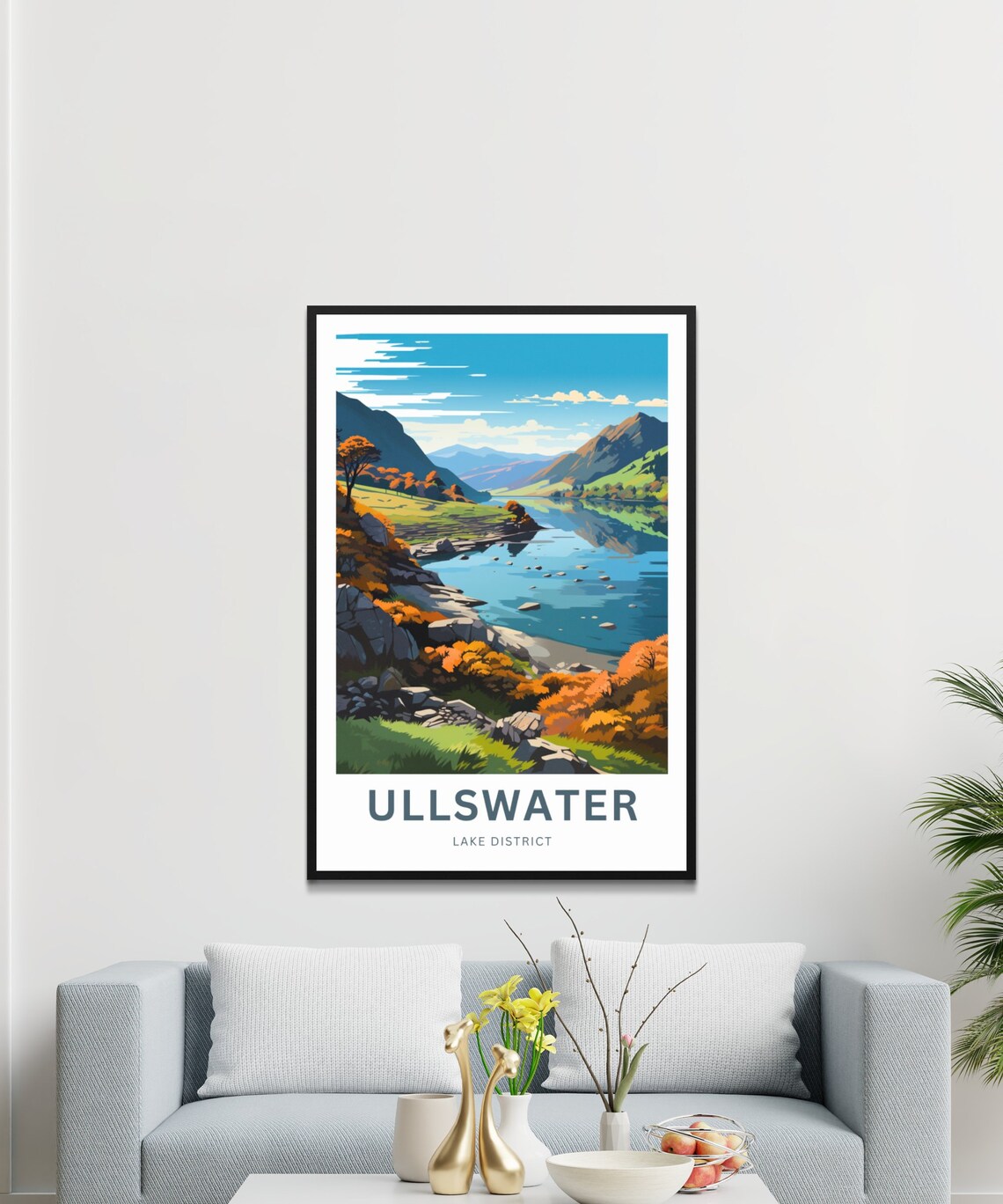 Ullswater Lake District Fell View Autumn Illustrated Travel Poster - Image 3