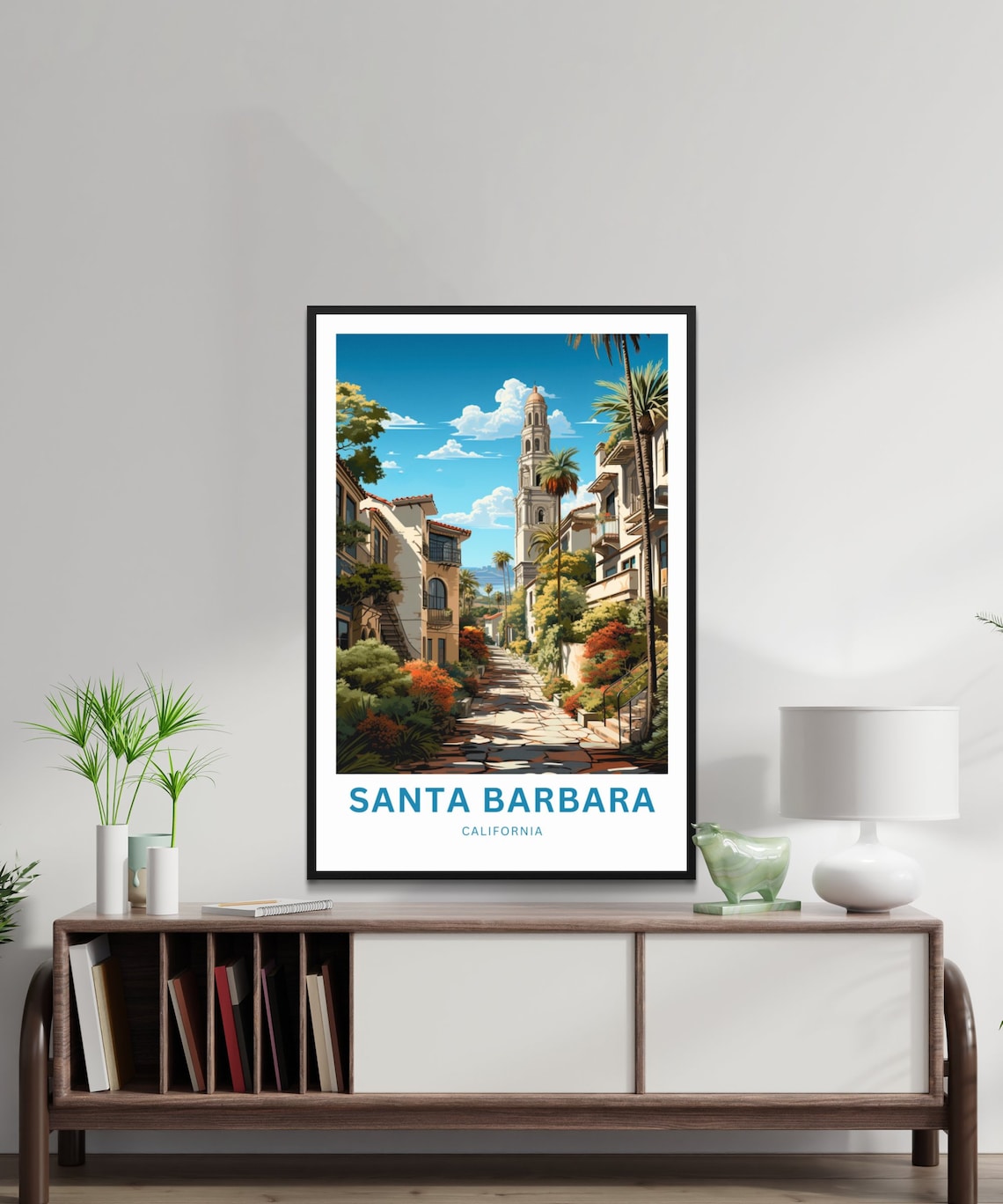 Santa Barbara California Bell Tower Flower Street Palms Travel Poster - Image 2