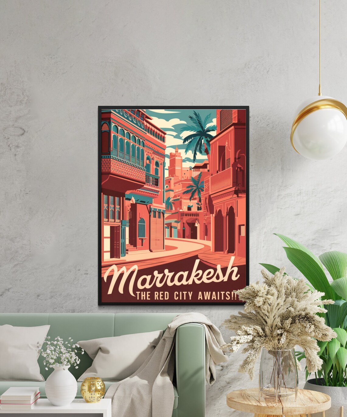 Marrakesh Morocco Red City Street Market Warm Retro Art Poster - Image 3