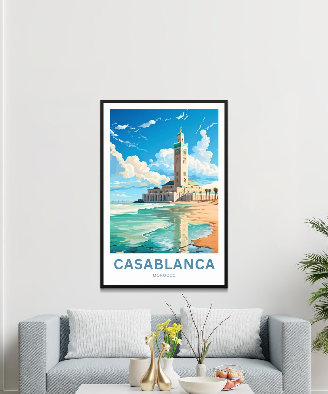 Personalized Casablanca Mosque Ocean Reflection Beach Travel Poster - Image 3