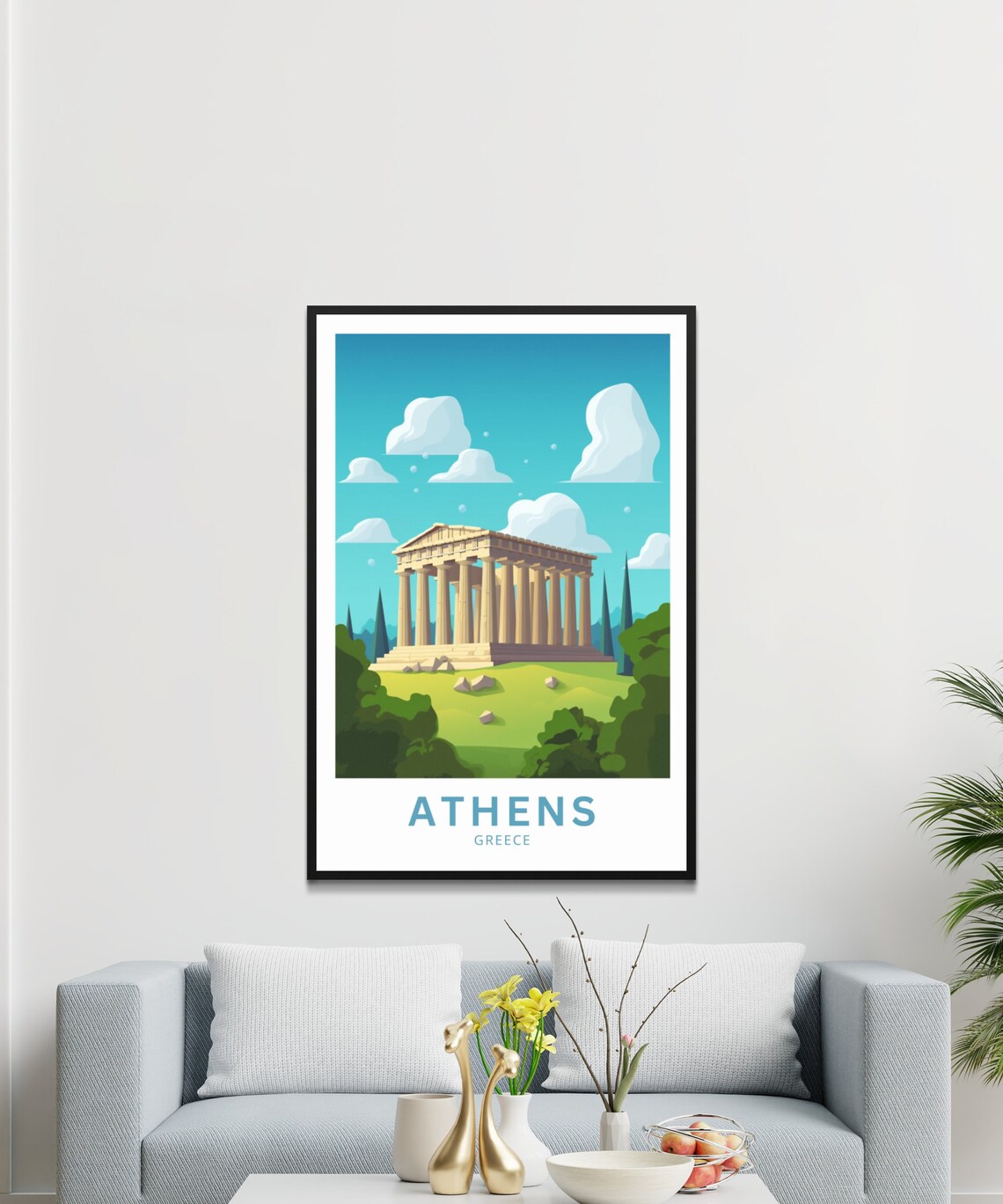 Athens Greece Parthenon Playful Cloud Cartoon Travel Poster Art - Image 4
