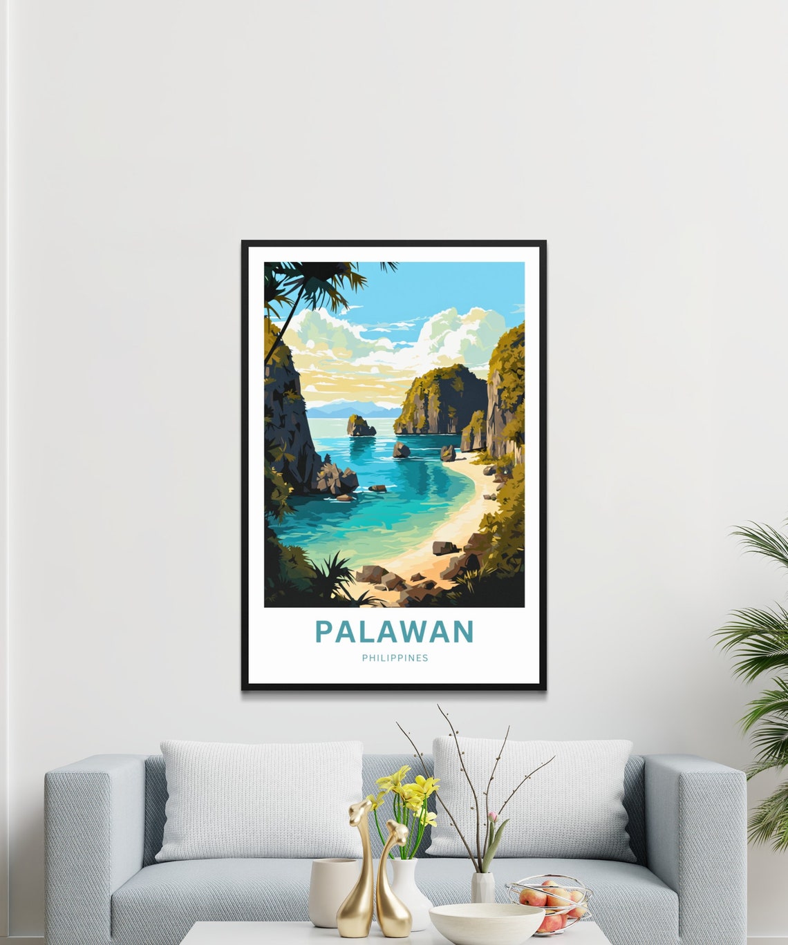Palawan Philippines Travel Poster Hidden Lagoon Karst Cliffs Beach Art - Image 3