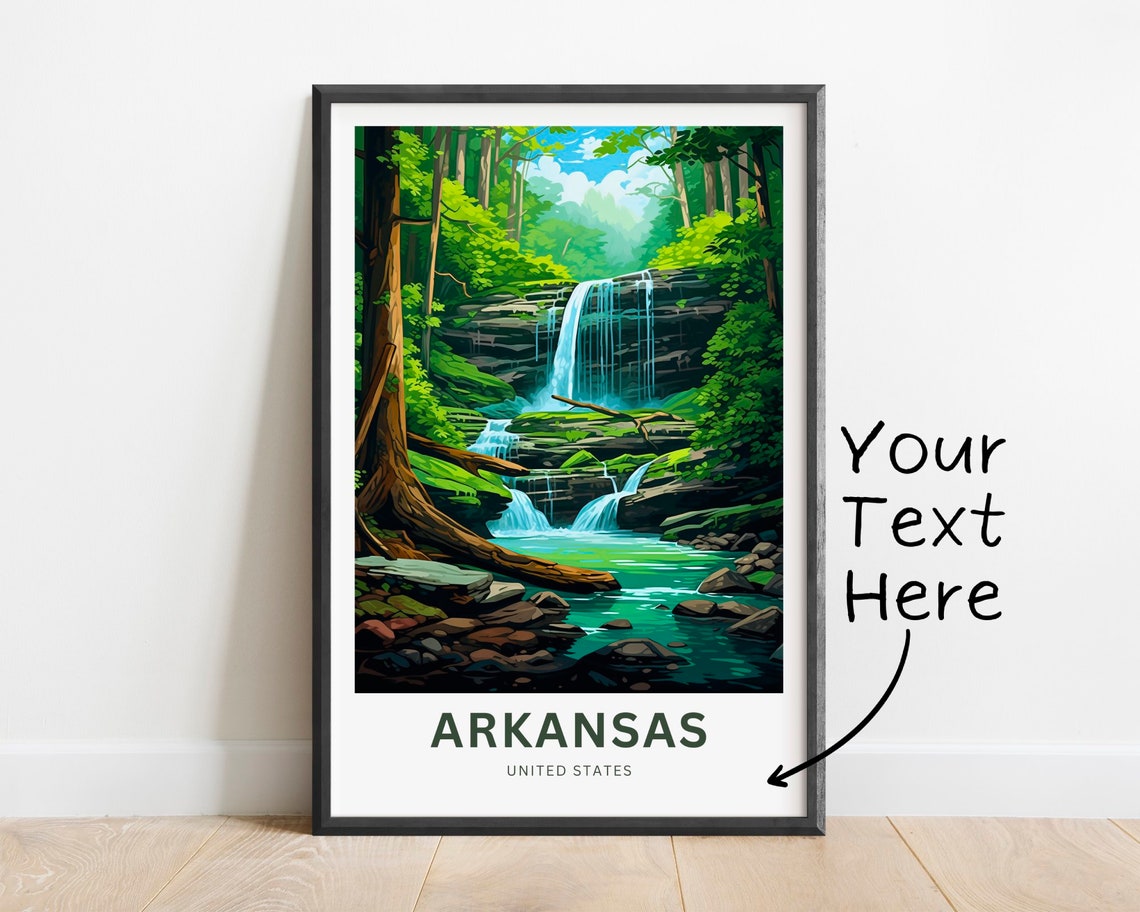 Arkansas Custom Forest Waterfall Fallen Log Stream Travel Poster