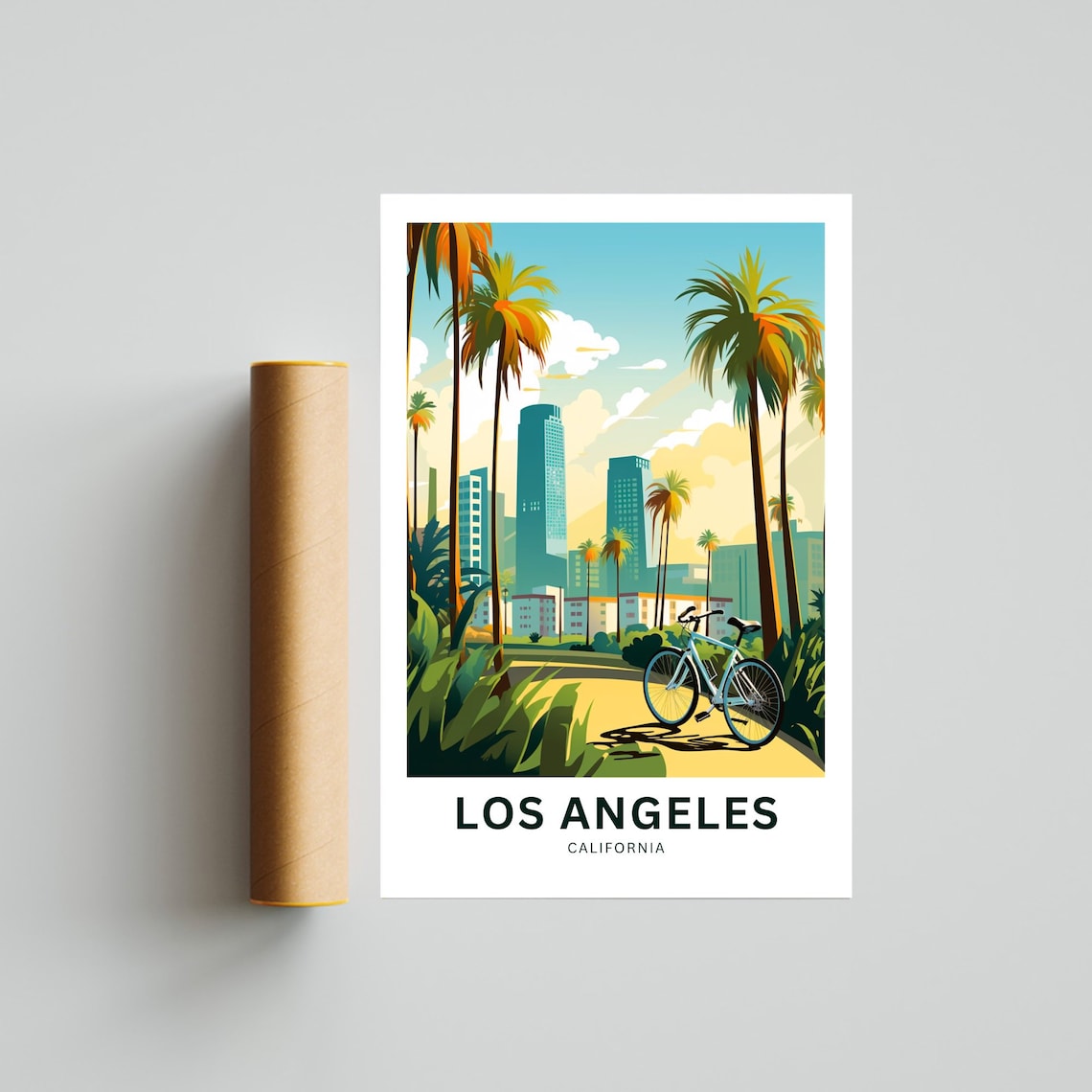 Los Angeles California Palm Lined Street Bicycle Sunny Poster - Image 4