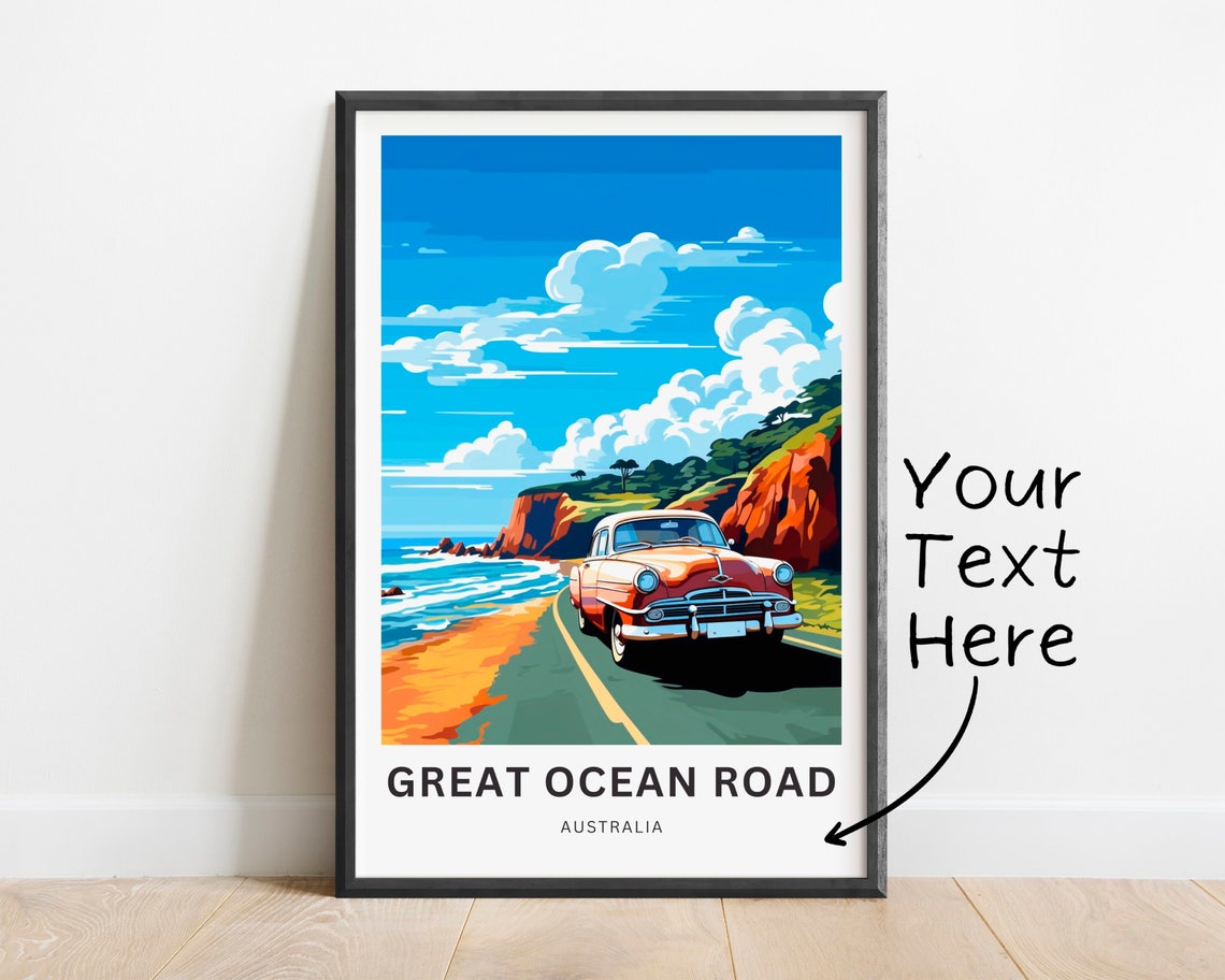 Great Ocean Road Personalized Poster with Classic Car and Ocean View