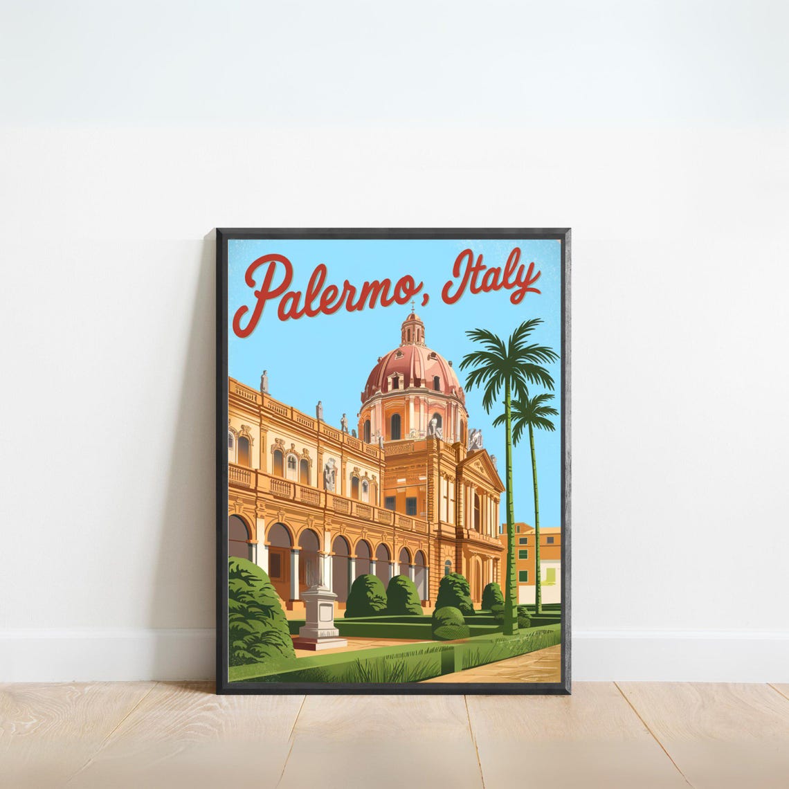 Palermo Italy Grand Domed Landmark Retro Sicilian Cityscape Poster