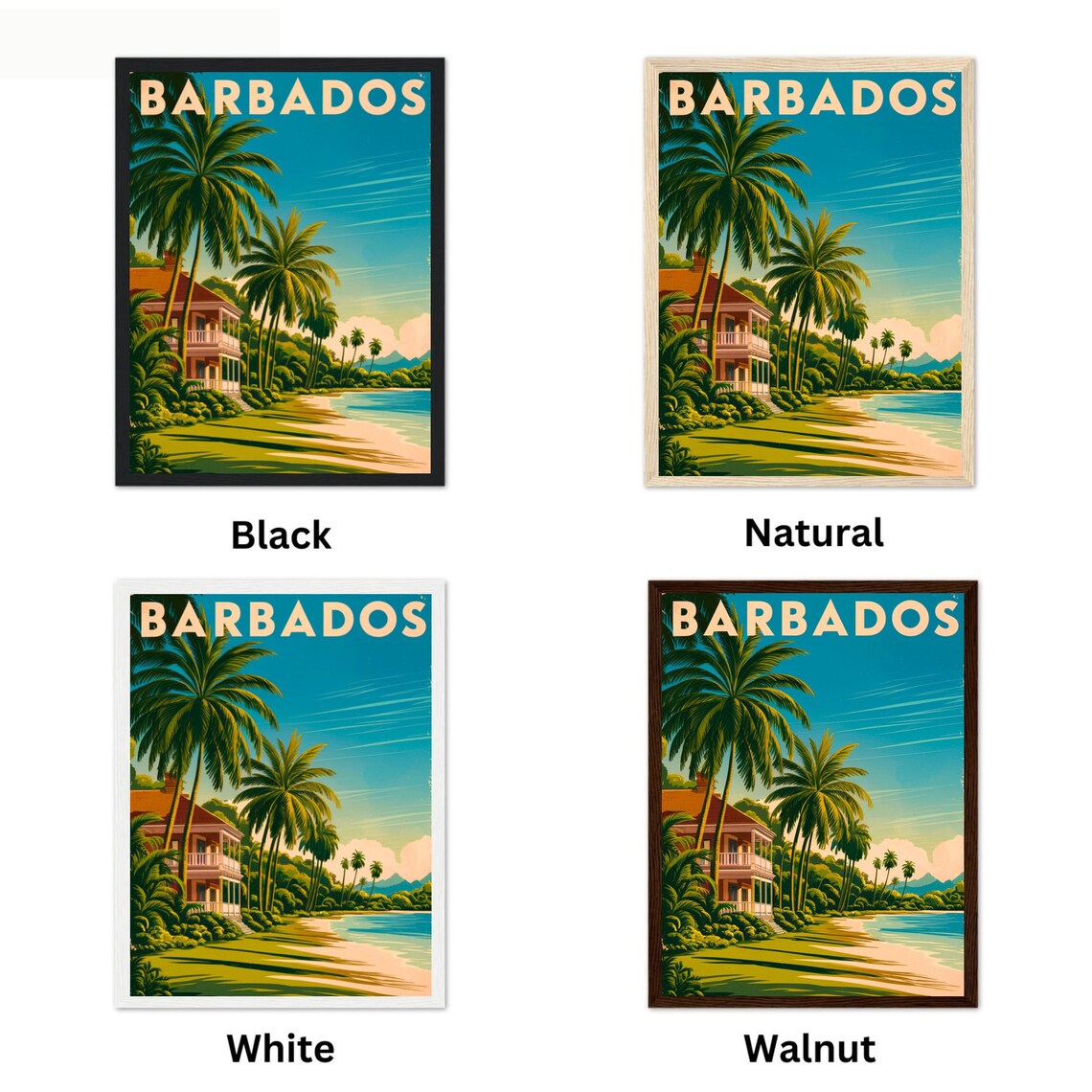 Barbados Vintage Beach House Palm Trees Caribbean Travel Poster - Image 4