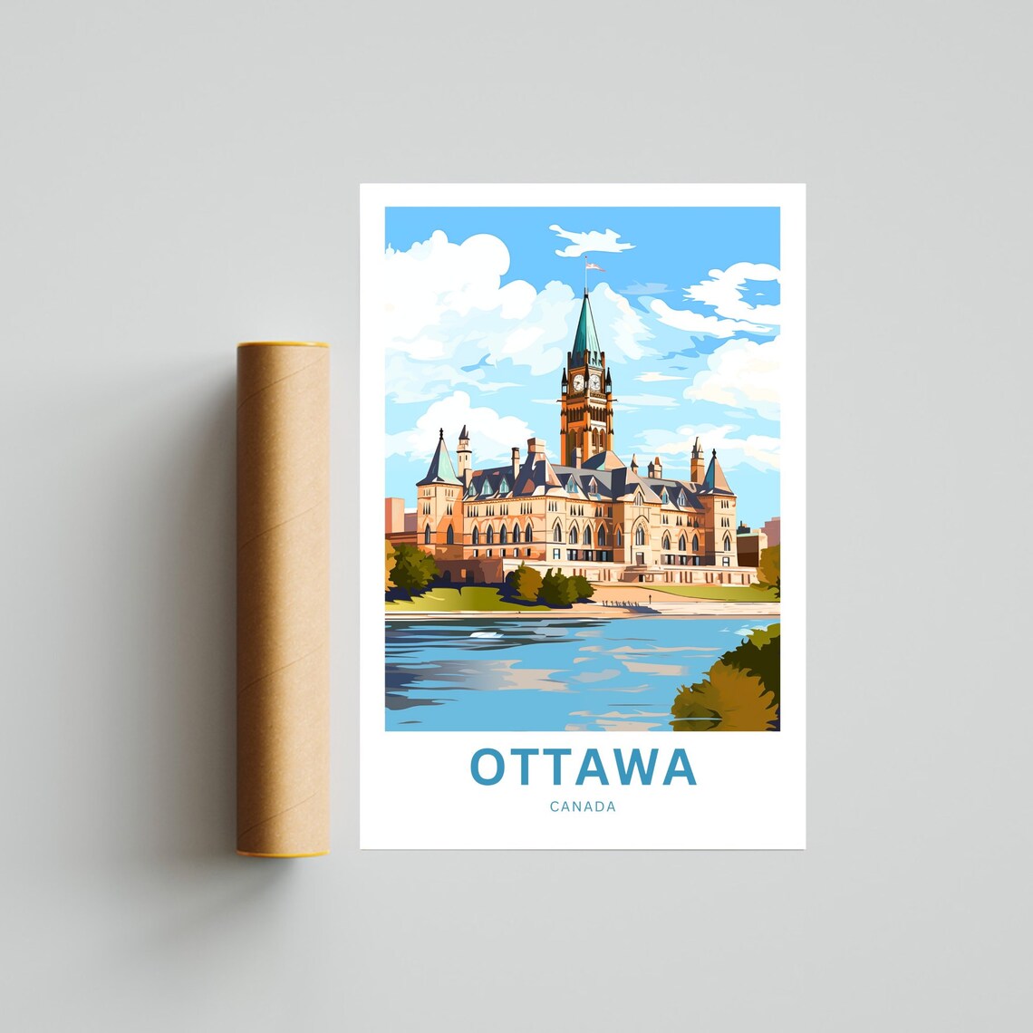 Ottawa Canada Parliament Hill Vintage Travel Poster Red Roof Design - Image 4