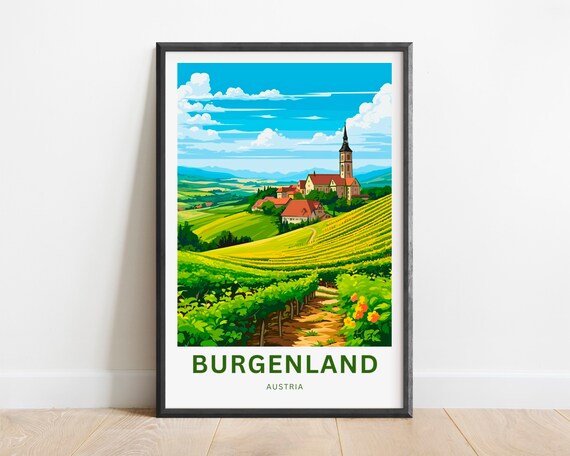 Burgenland Austria Vineyards Rolling Hills Vintage Travel Art Poster