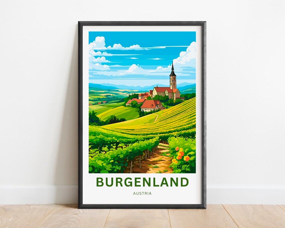 Burgenland Austria Vineyards Rolling Hills Vintage Travel Art Poster
