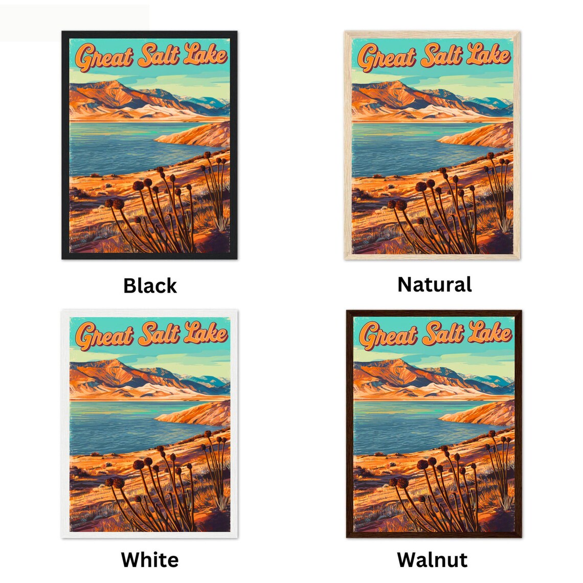 Great Salt Lake Utah Desert Vista Retro Sunset Landscape Art Poster - Image 4