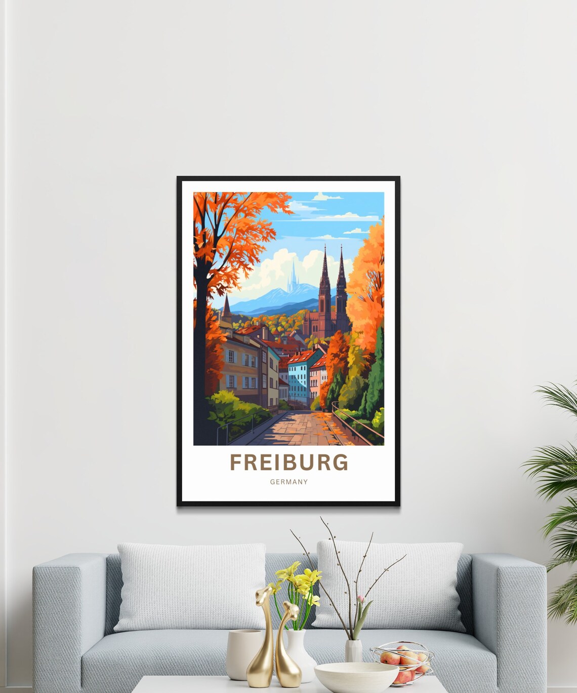 Freiburg Germany Autumn Old Town Cathedral Scenic Travel Poster - Image 3