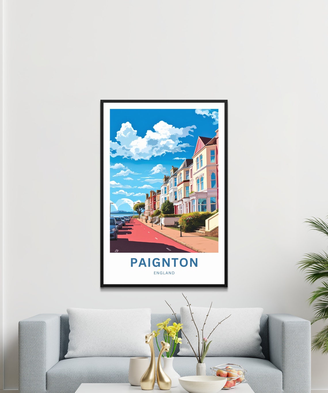 Paignton England Terraced Street Red Road Seaside Scene Poster - Image 2