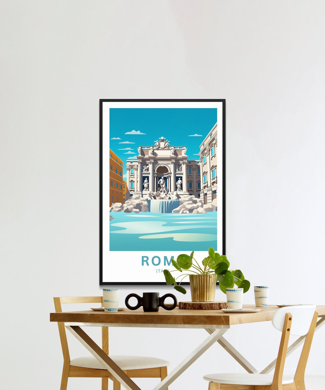 Rome Italy Trevi Fountain Classic Travel Illustration Poster - Image 4