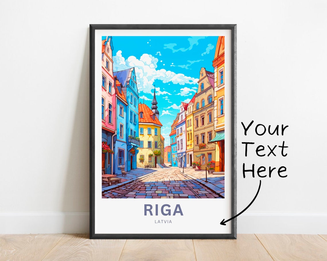 Riga Latvia Colorful Cobblestone Street Personalized Travel Poster
